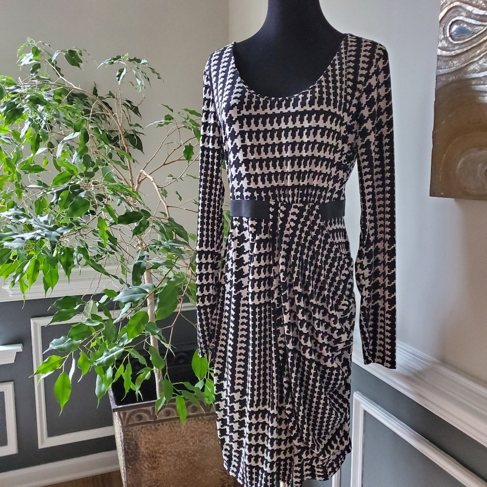 Daisy Fuentes Houndstooth Faux Wrap Dress